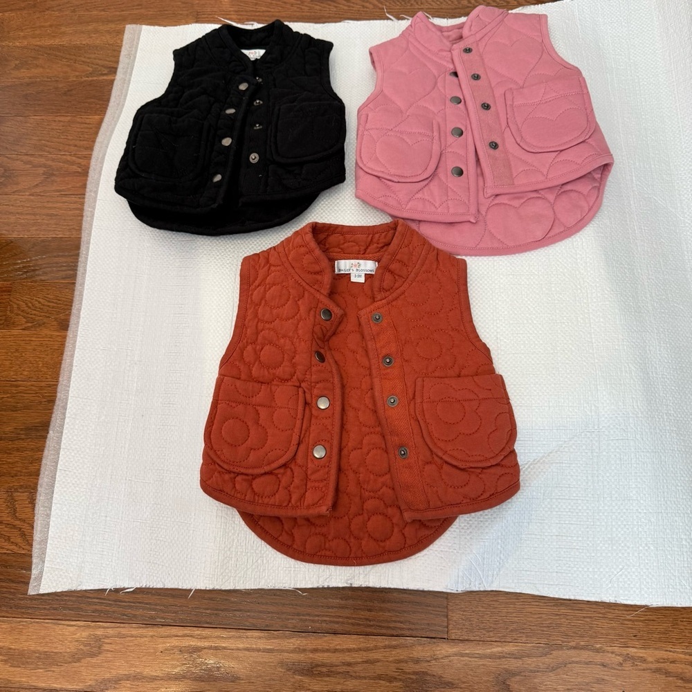 Stylish Kids Quilted Vest Trio - Black, Pink, and Orange